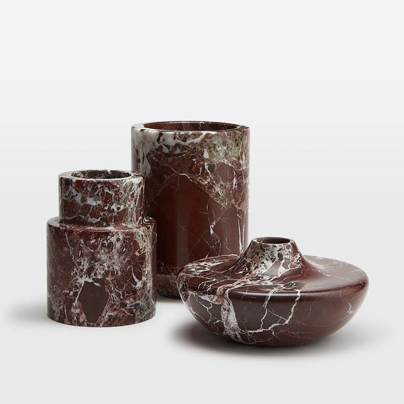 Monaco Sculptural Marble Vase in Violet Red with White Veining