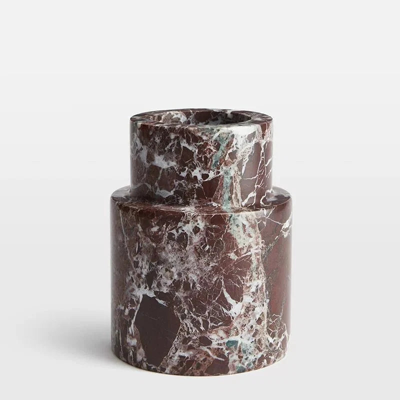 Monaco Sculptural Marble Vase in Violet Red with White Veining