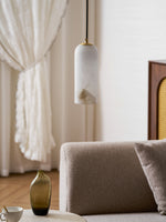 Monty Alabaster Pendant Light in Brass with Braided Cord