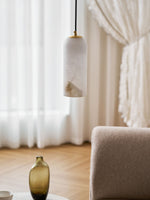 Monty Alabaster Pendant Light in Brass with Braided Cord