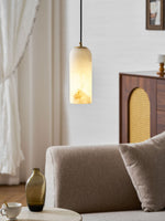 Monty Alabaster Pendant Light in Brass with Braided Cord