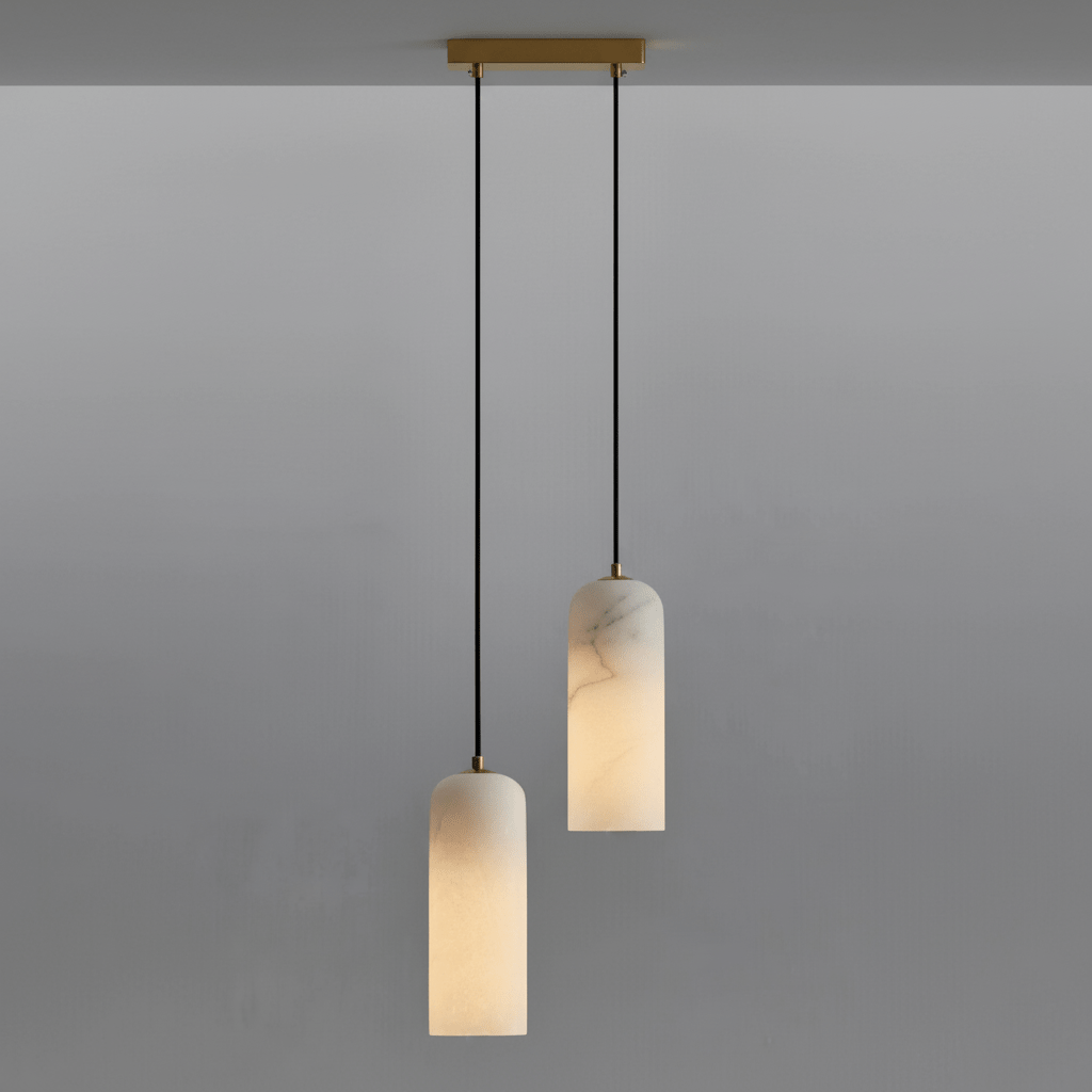 Monty Alabaster Pendant Light in Brass with Braided Cord