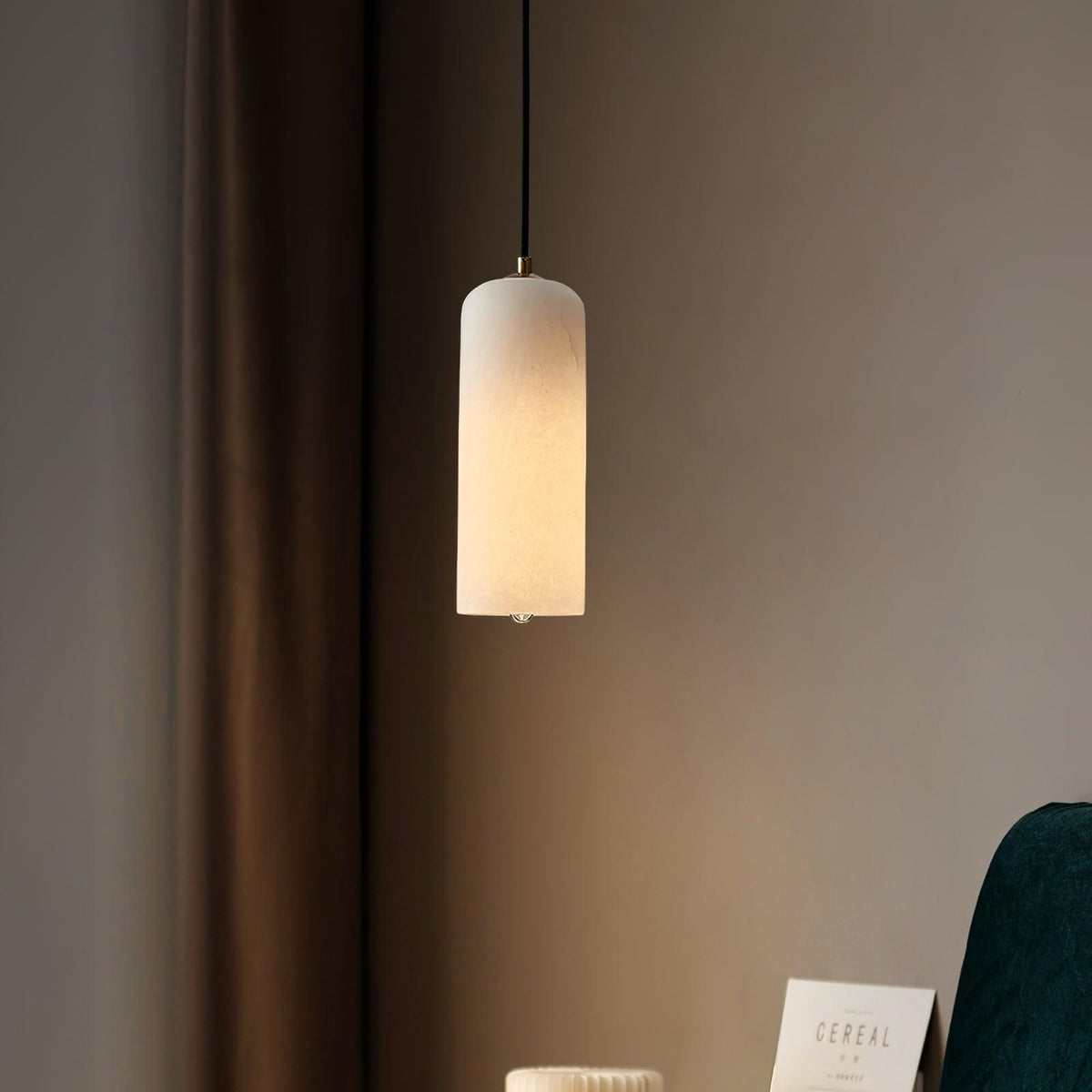 Monty Alabaster Pendant Light in Brass with Braided Cord