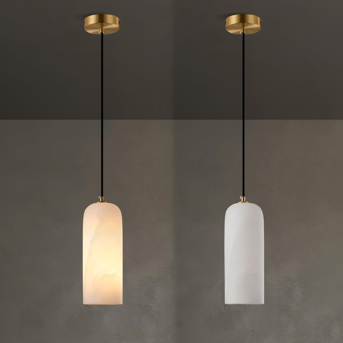 Monty Alabaster Pendant Light in Brass with Braided Cord