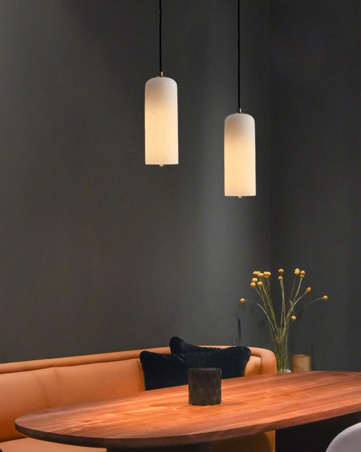 Monty Alabaster Pendant Light in Brass with Braided Cord