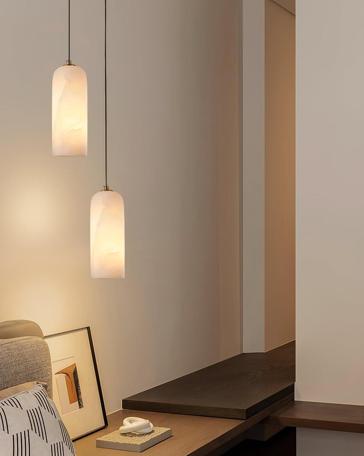 Monty Alabaster Pendant Light in Brass with Braided Cord