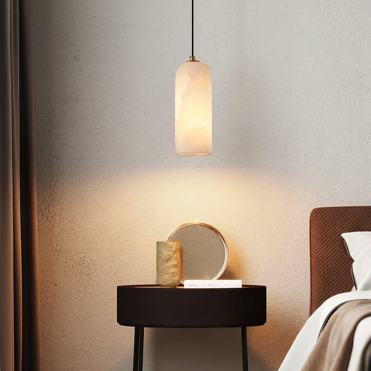 Monty Alabaster Pendant Light in Brass with Braided Cord