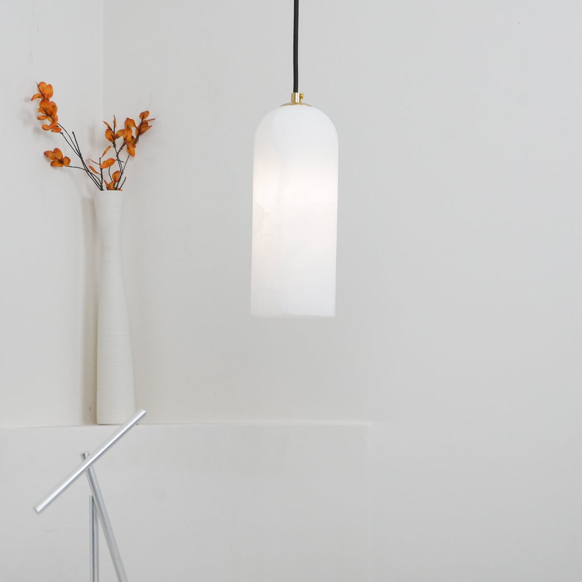 Monty Alabaster Pendant Light in Brass with Braided Cord
