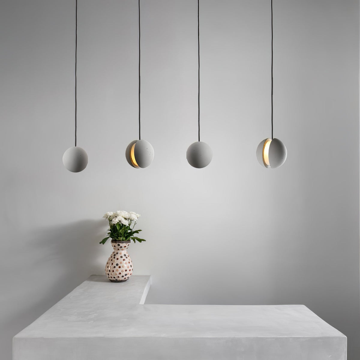 Moon Concrete Pendant Light – Modern Minimalist LED Ceiling Lamp