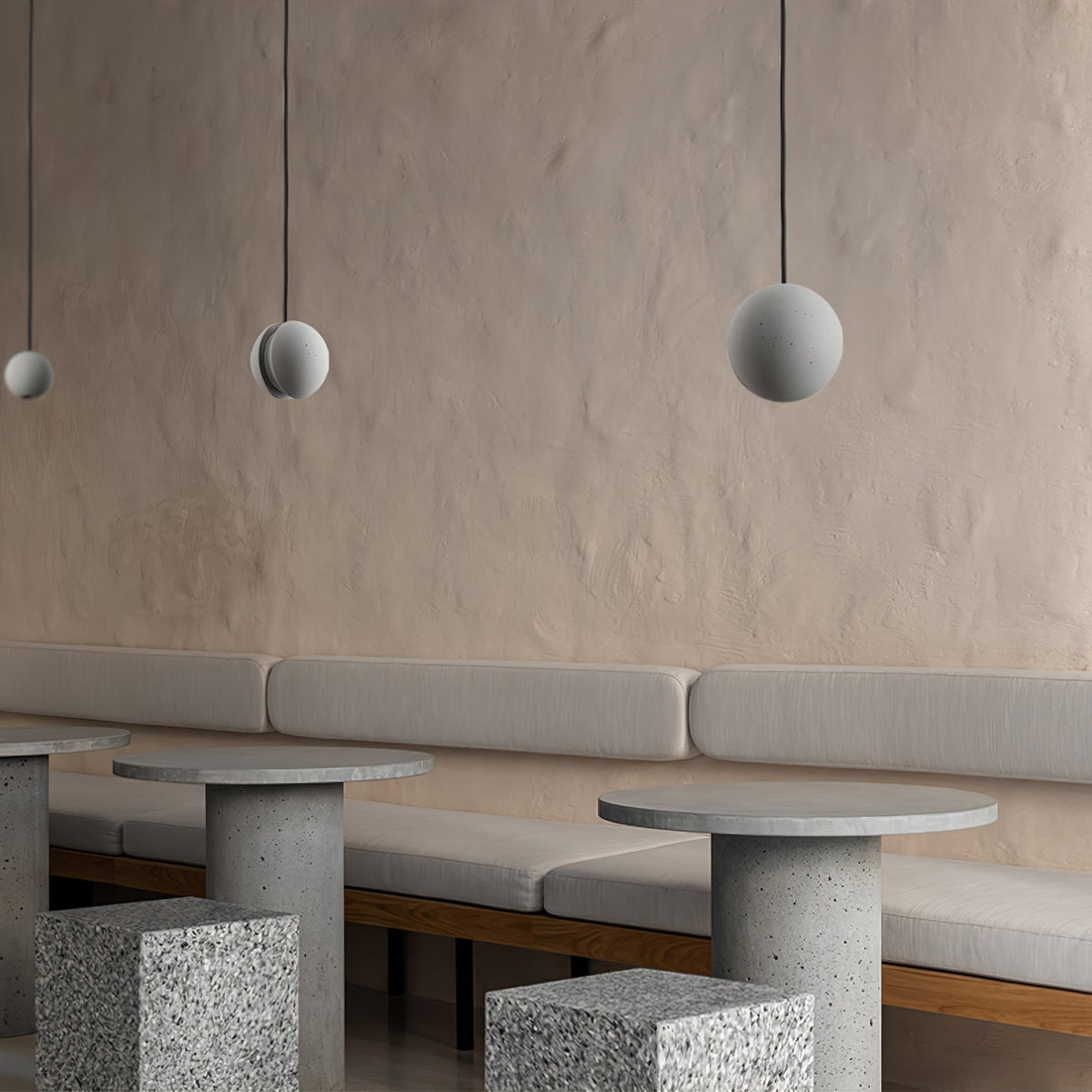 Moon Concrete Pendant Light – Modern Minimalist LED Ceiling Lamp