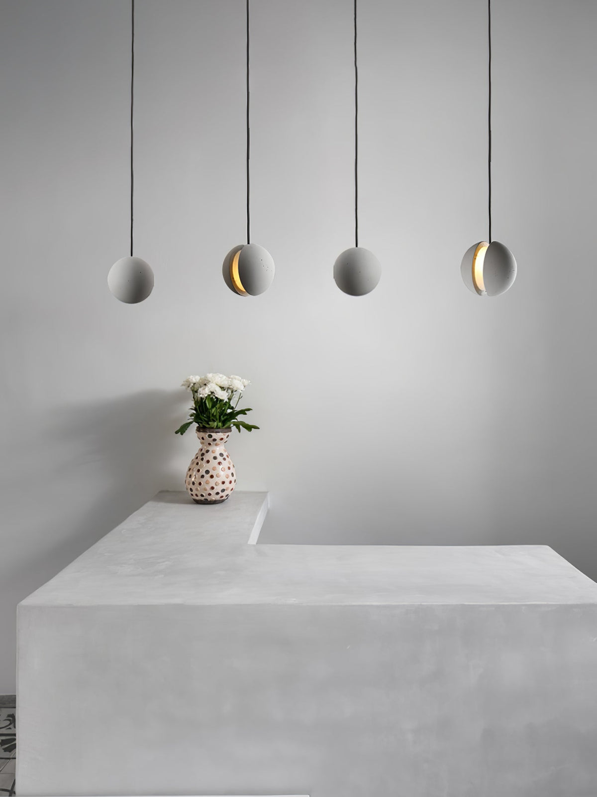 Moon Concrete Pendant Light – Modern Minimalist LED Ceiling Lamp