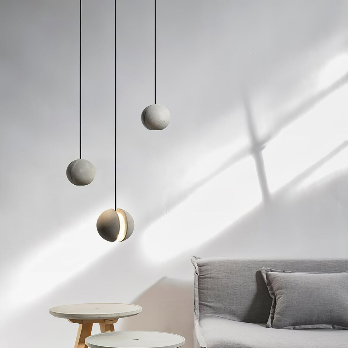 Moon Concrete Pendant Light – Modern Minimalist LED Ceiling Lamp