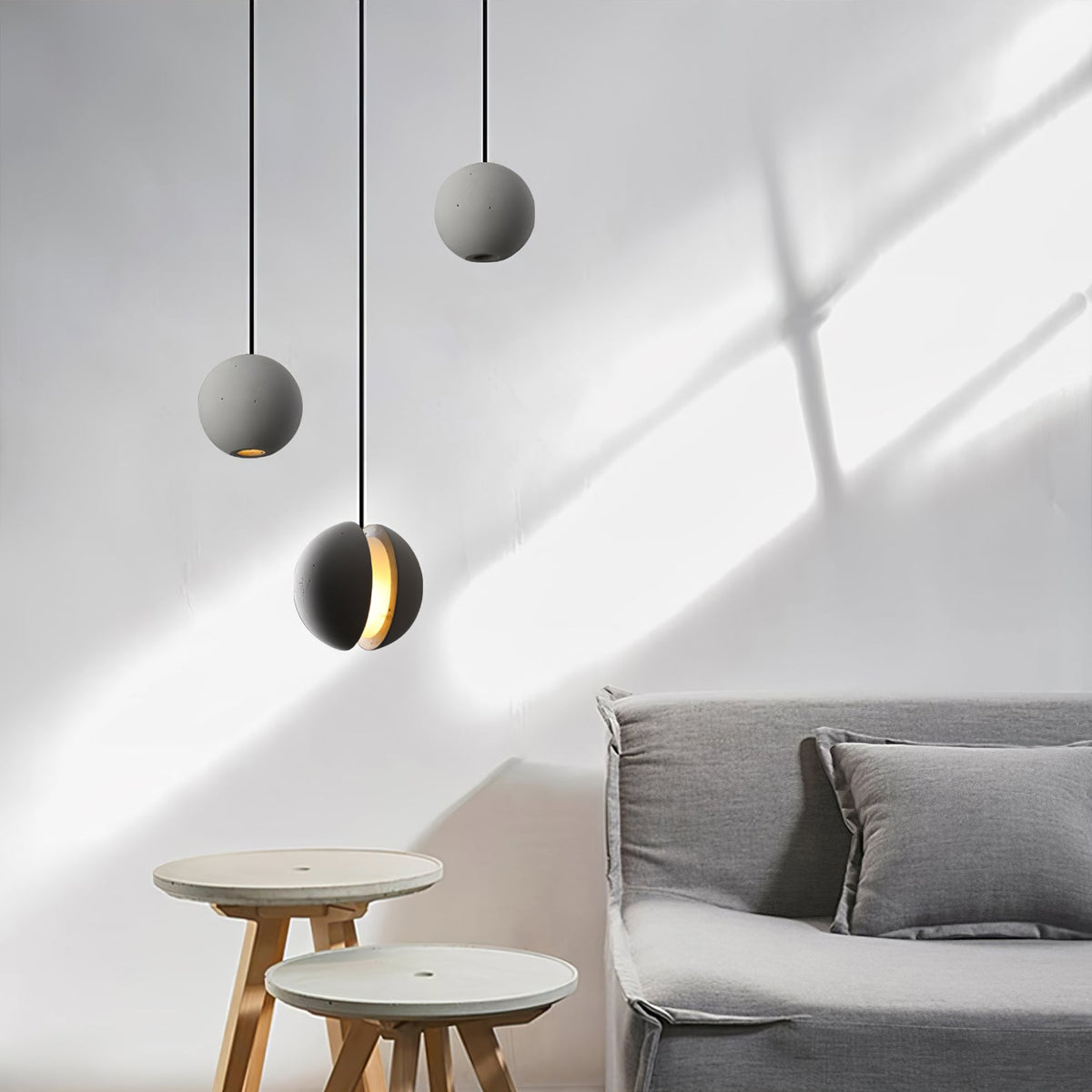 Moon Concrete Pendant Light – Modern Minimalist LED Ceiling Lamp