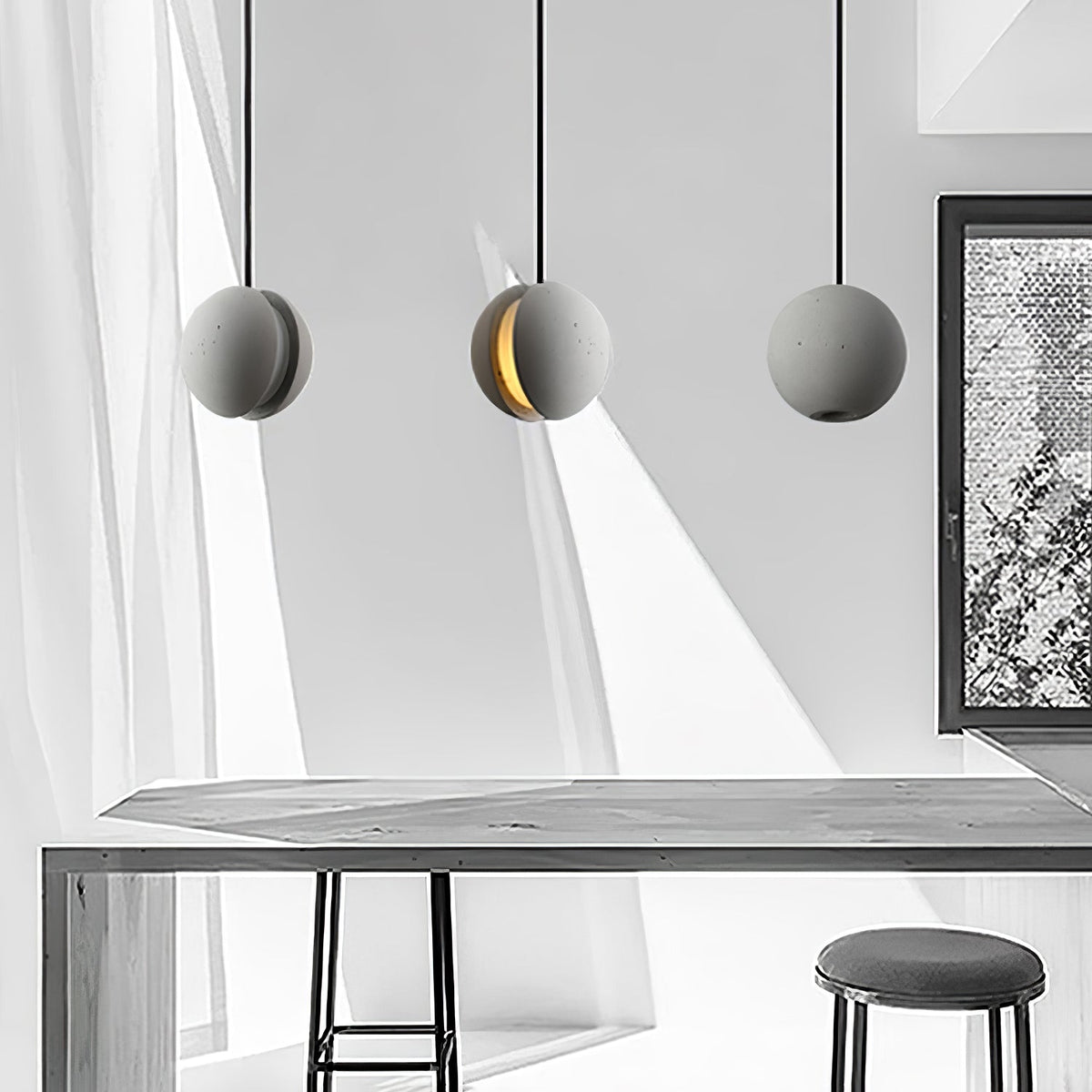 Moon Concrete Pendant Light – Modern Minimalist LED Ceiling Lamp