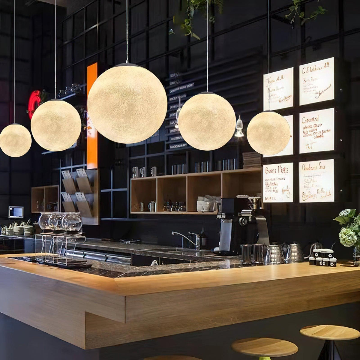 Moon Pendant Lamp – Celestial Resin Hanging Light for Modern Interiors