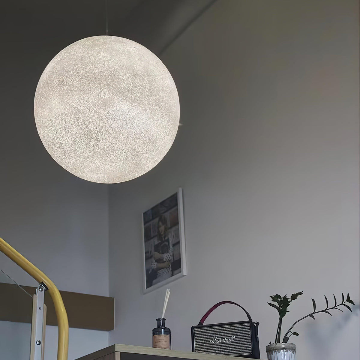 Moon Pendant Lamp – Celestial Resin Hanging Light for Modern Interiors