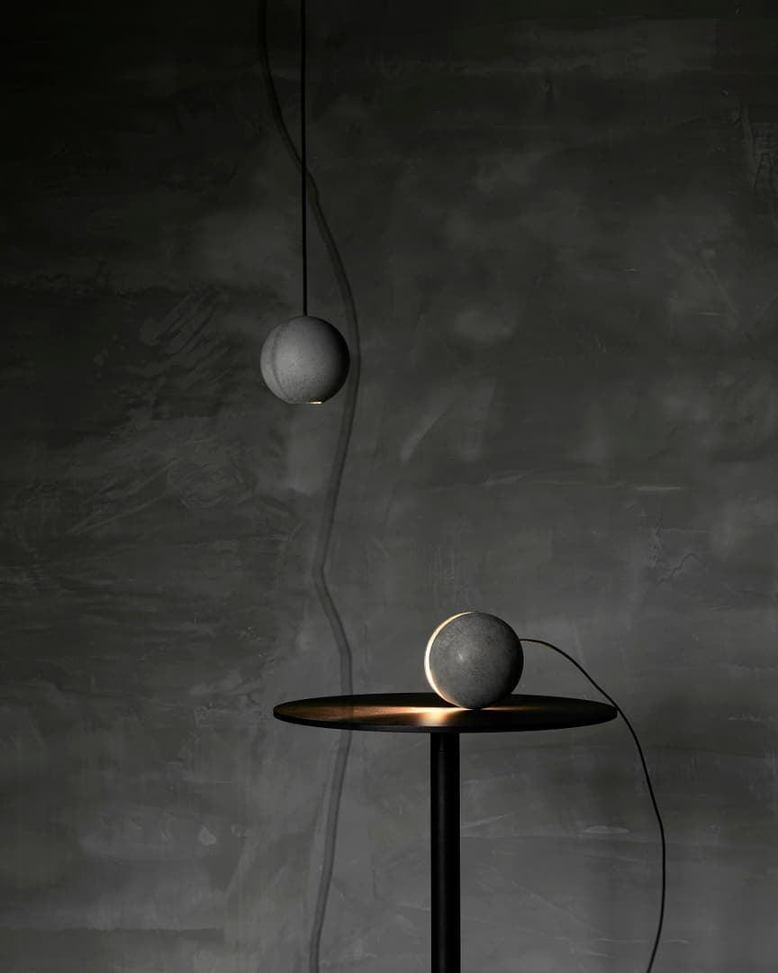 Moon Concrete Pendant Light – Modern Minimalist LED Ceiling Lamp
