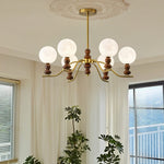 Moonlit Globe Chandelier – Modern Wood & Gold Pendant Light for Dining Room and Living Room
