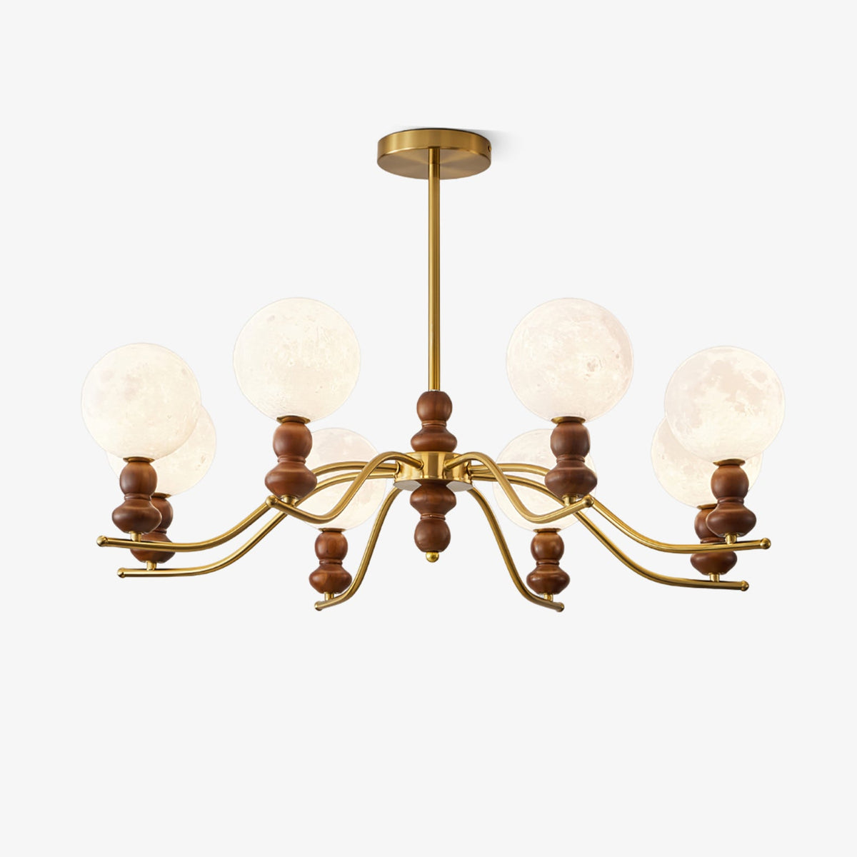 Moonlit Globe Chandelier – Modern Wood & Gold Pendant Light for Dining Room and Living Room