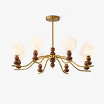 Moonlit Globe Chandelier – Modern Wood & Gold Pendant Light for Dining Room and Living Room