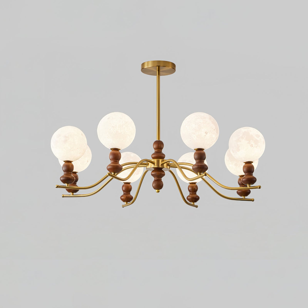 Moonlit Globe Chandelier – Modern Wood & Gold Pendant Light for Dining Room and Living Room