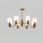Moonlit Globe Chandelier – Modern Wood & Gold Pendant Light for Dining Room and Living Room