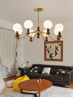Moonlit Globe Chandelier – Modern Wood & Gold Pendant Light for Dining Room and Living Room