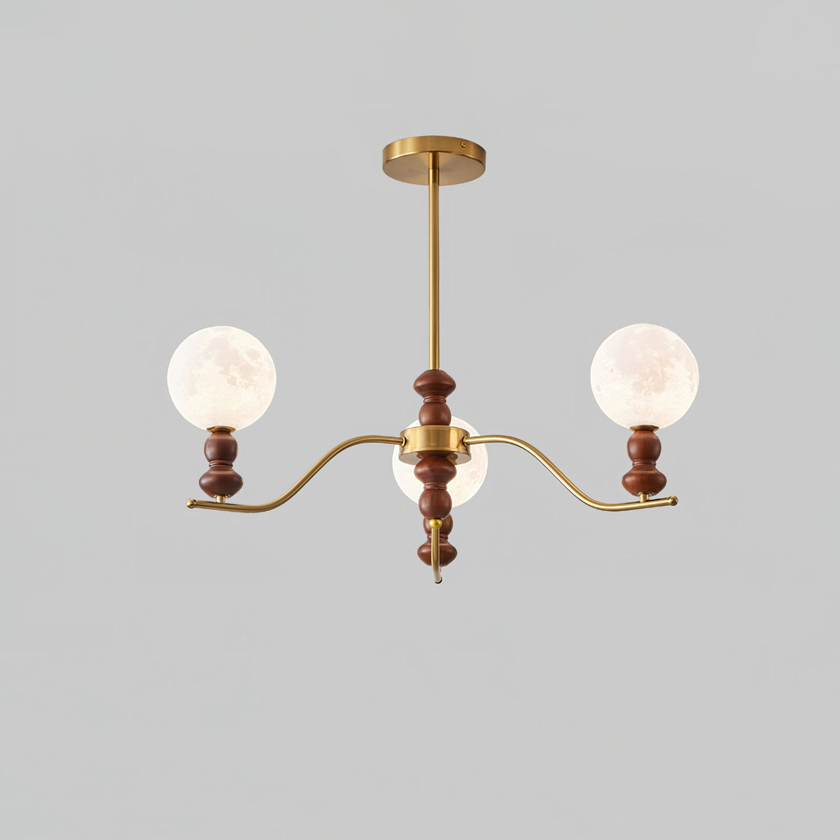 Moonlit Globe Chandelier – Modern Wood & Gold Pendant Light for Dining Room and Living Room