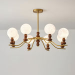 Moonlit Globe Chandelier – Modern Wood & Gold Pendant Light for Dining Room and Living Room