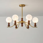 Moonlit Globe Chandelier – Modern Wood & Gold Pendant Light for Dining Room and Living Room