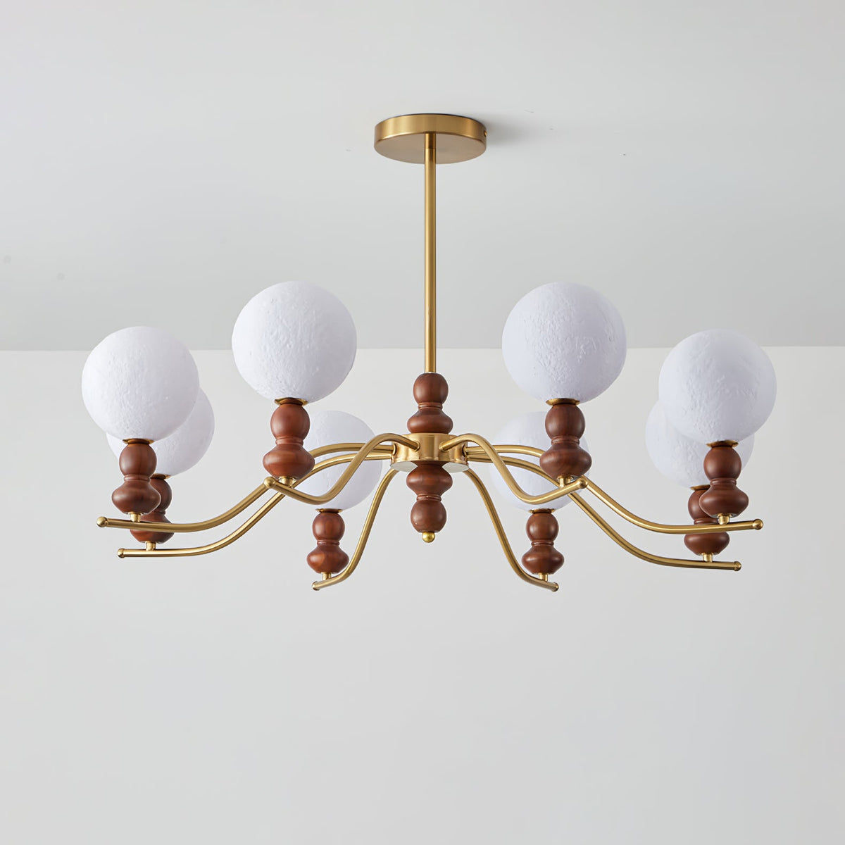Moonlit Globe Chandelier – Modern Wood & Gold Pendant Light for Dining Room and Living Room
