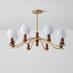 Moonlit Globe Chandelier – Modern Wood & Gold Pendant Light for Dining Room and Living Room