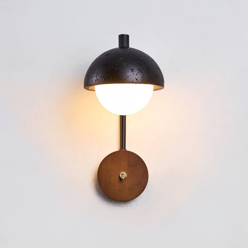 Morrow Dome Wall Sconce in Black Travertine with Opal Glass