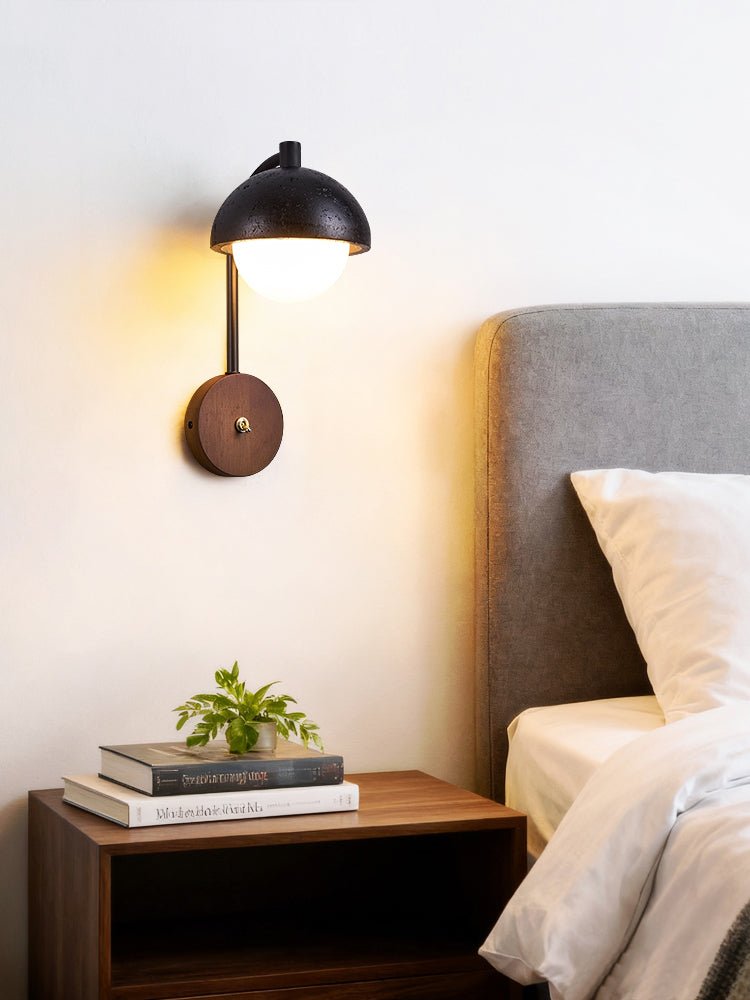 Morrow Dome Wall Sconce in Black Travertine with Opal Glass