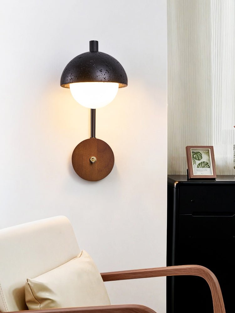 Morrow Dome Wall Sconce in Black Travertine with Opal Glass