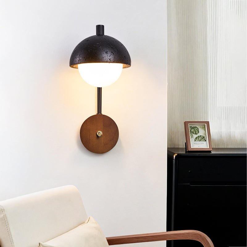 Morrow Dome Wall Sconce in Black Travertine with Opal Glass