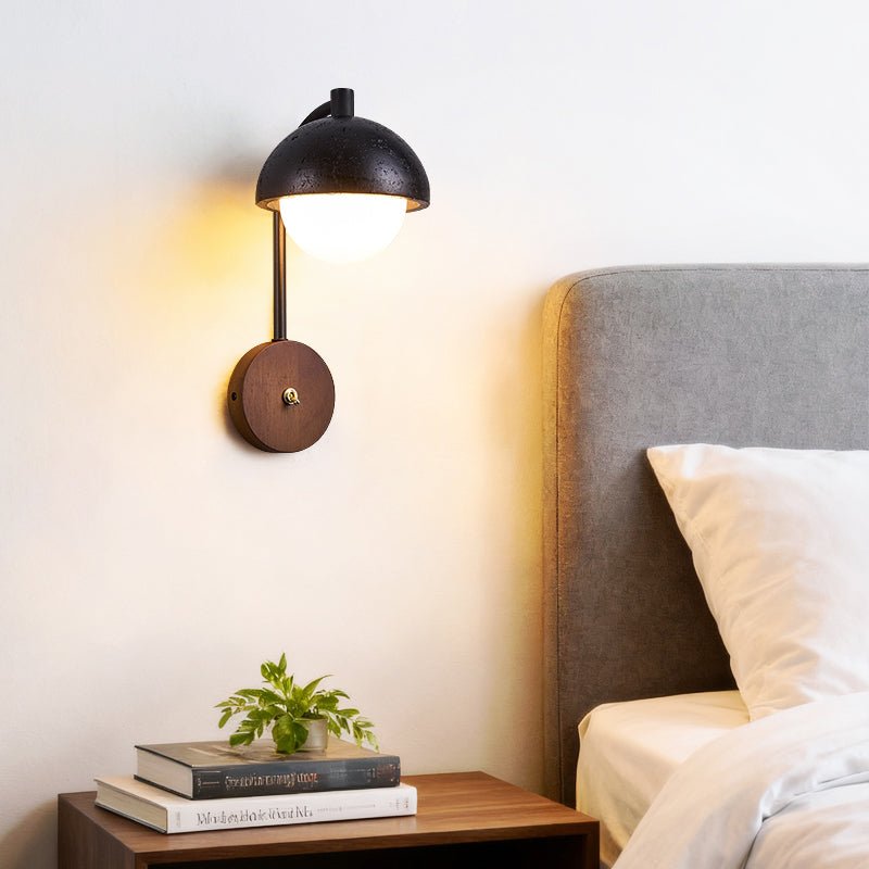 Morrow Dome Wall Sconce in Black Travertine with Opal Glass