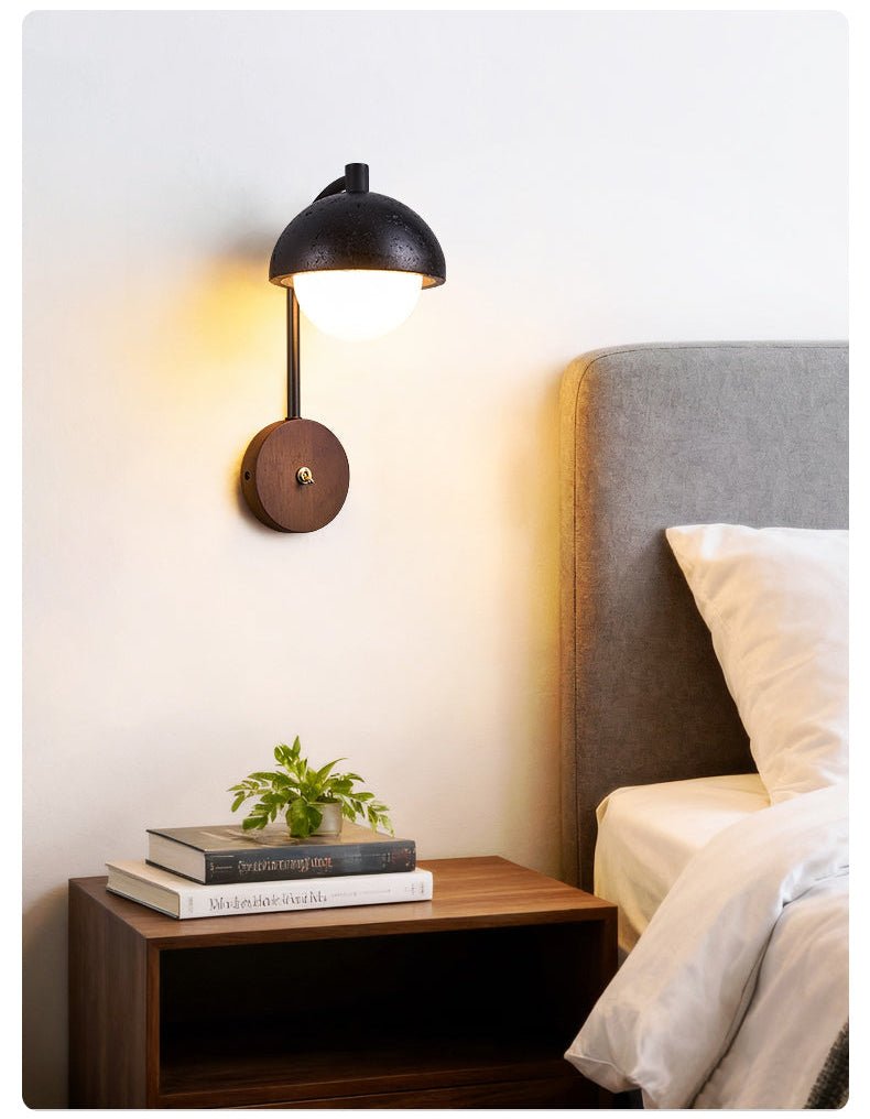 Morrow Dome Wall Sconce in Black Travertine with Opal Glass