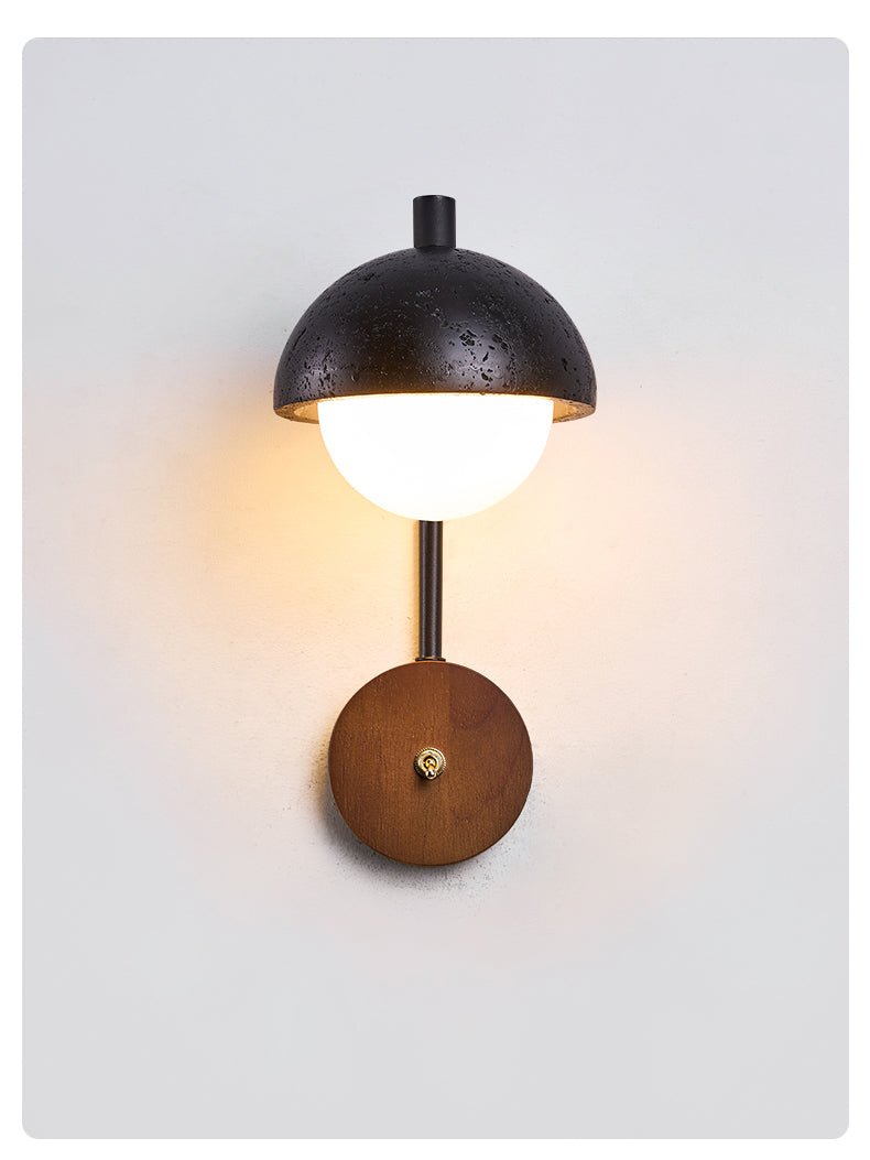 Morrow Dome Wall Sconce in Black Travertine with Opal Glass