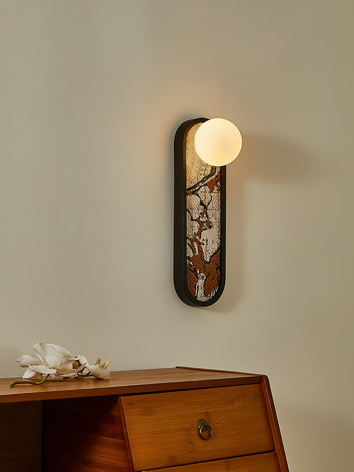 Mosaic Wall Sconce with Embroidered Fabric Shade in Gold or Black