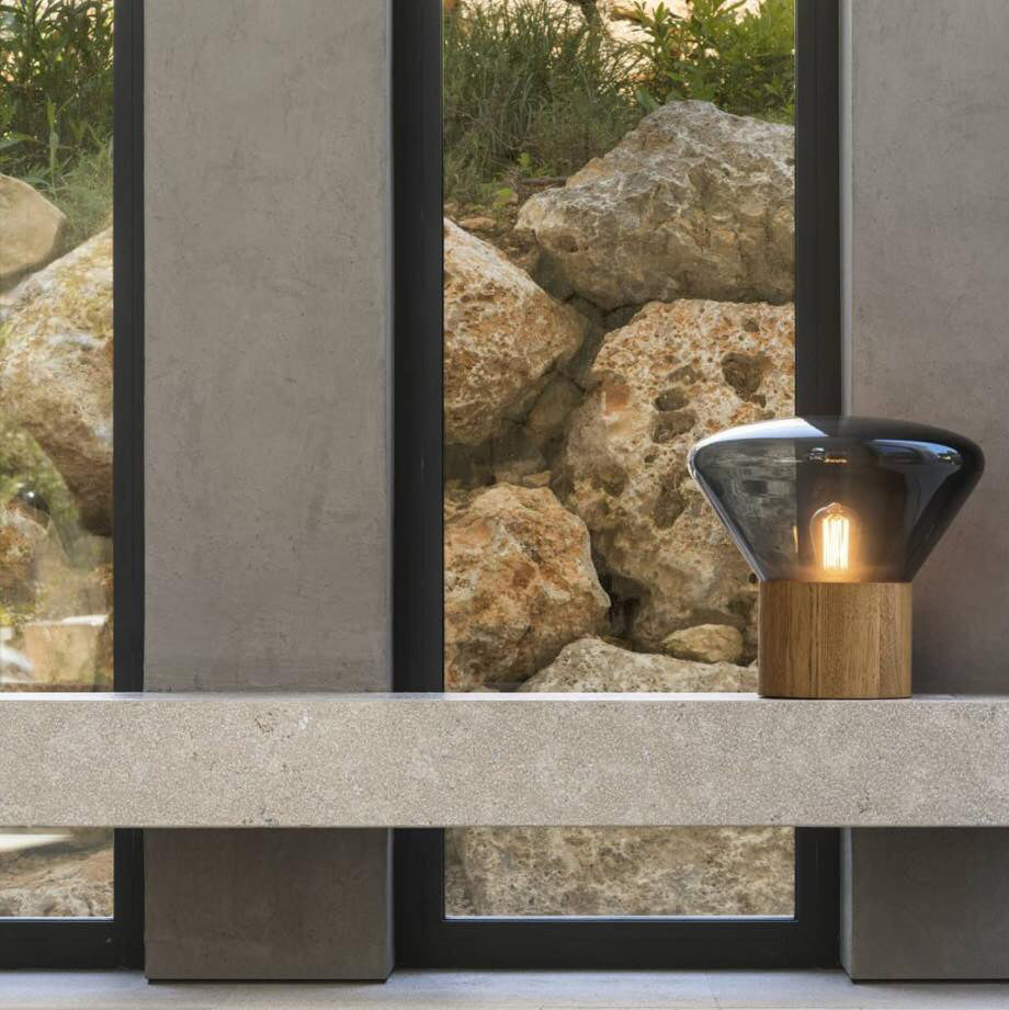 Bois Table Lamp – Handcrafted Wood & Blown Glass Designer Lamp