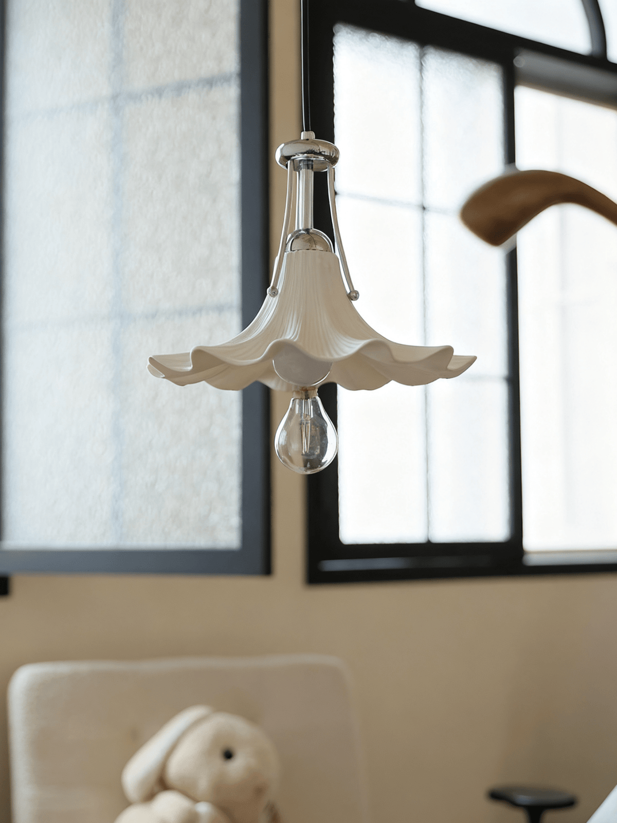 Mugena Floral Glass Pendant Light in Chrome for Dining and Living Spaces