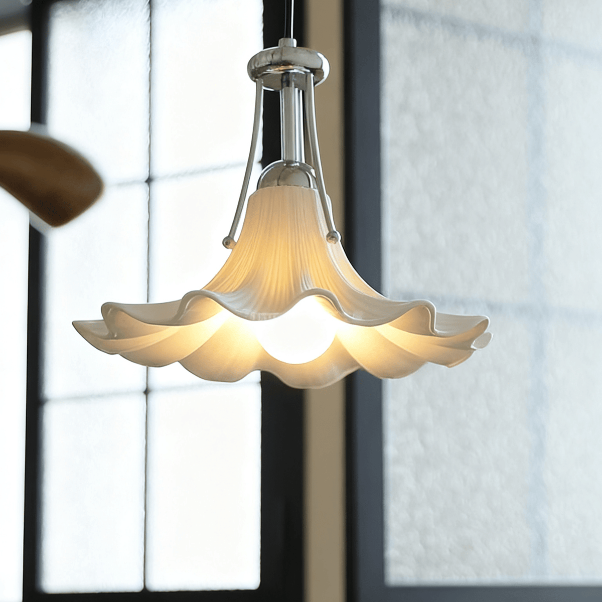 Mugena Floral Glass Pendant Light in Chrome for Dining and Living Spaces