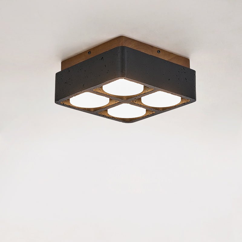 Sky Hole Black Travertine & Walnut Flush Mount Ceiling Light