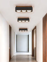 Sky Hole Black Travertine & Walnut Flush Mount Ceiling Light