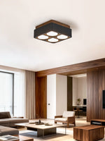 Sky Hole Black Travertine & Walnut Flush Mount Ceiling Light