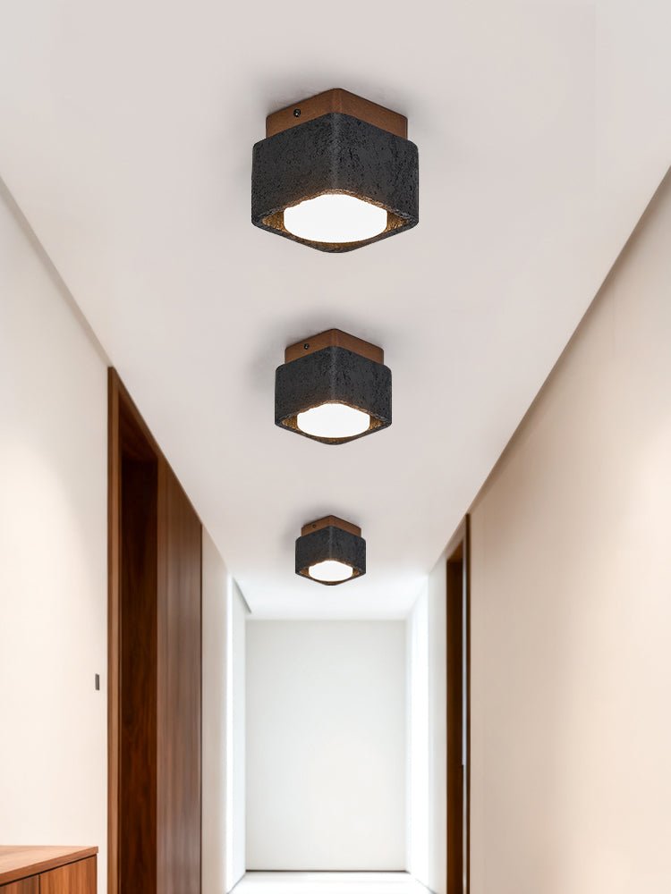 Sky Hole Black Travertine & Walnut Flush Mount Ceiling Light