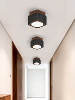 Sky Hole Black Travertine & Walnut Flush Mount Ceiling Light