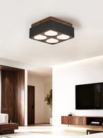 Sky Hole Black Travertine & Walnut Flush Mount Ceiling Light
