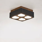 Sky Hole Black Travertine & Walnut Flush Mount Ceiling Light